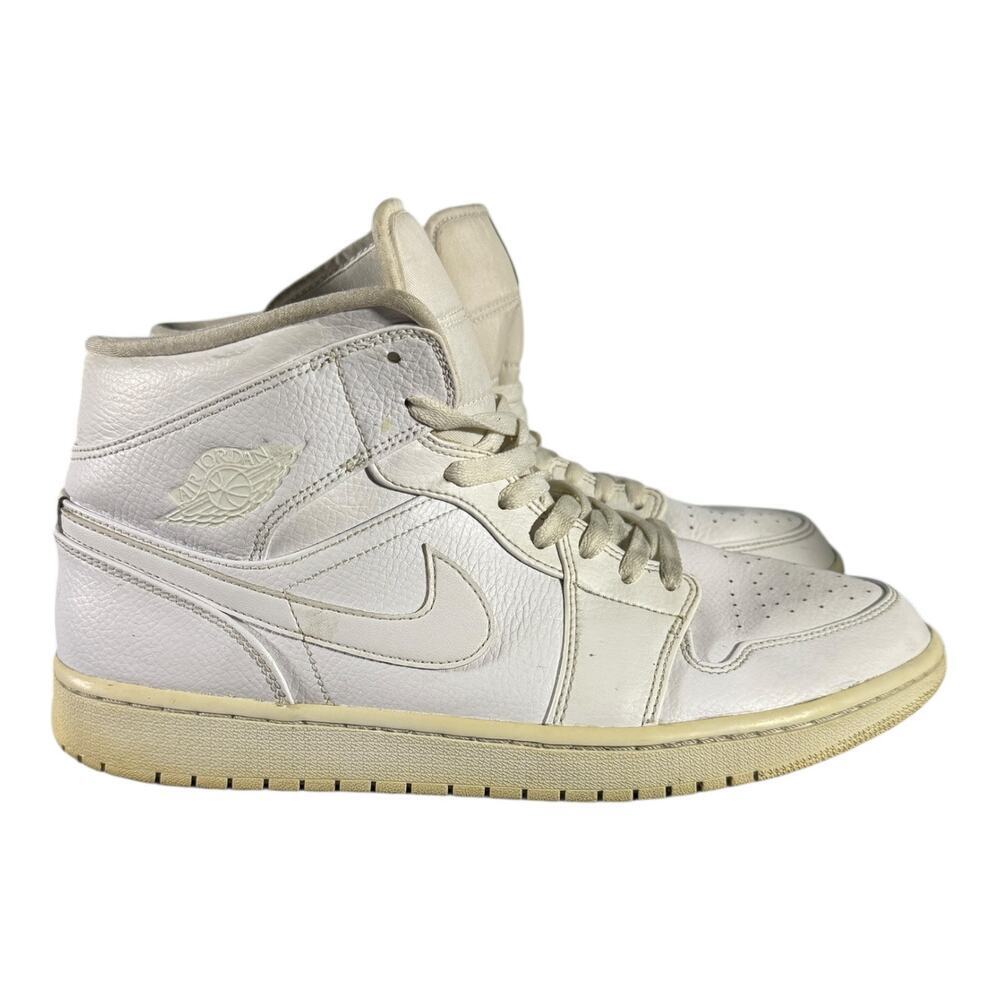 Nike Air Jordan 1 Mid White 554724-129 Men’s Size 12 Leather Retro Sneakers
